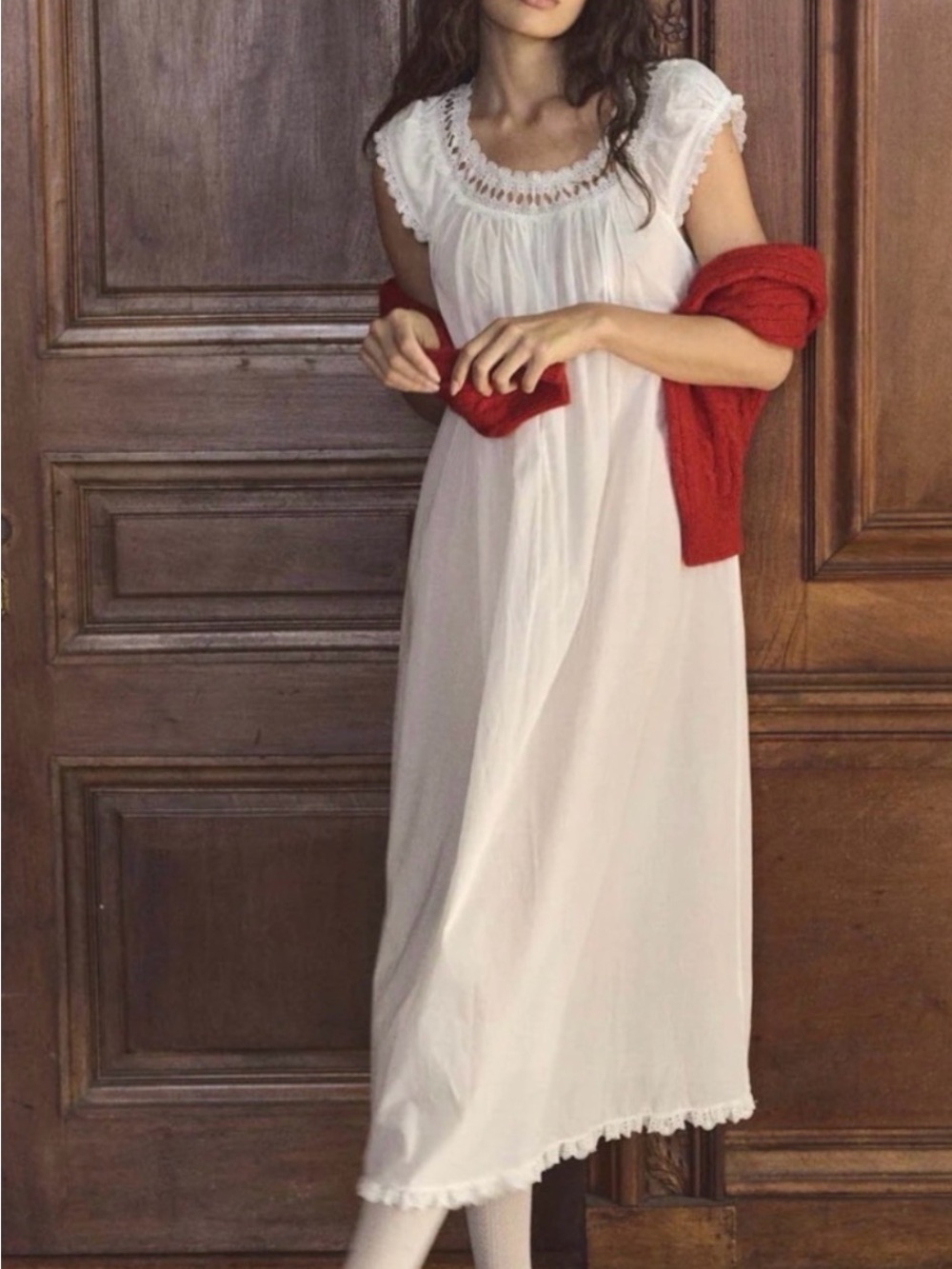 Doen Cream Lucilia  Lace-Trim Maxi Nightgown dress .